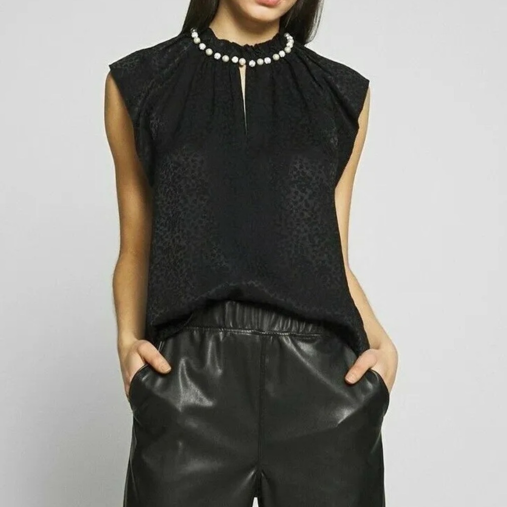 NEW KATE SPADE New York Pearl Pave Neck Shell Blouse in Black XL